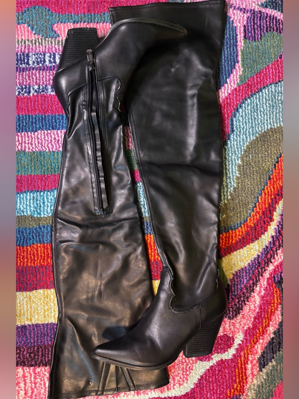Cape Robbin Black Thigh High Faux Leather Cowboy Boots - Size 6